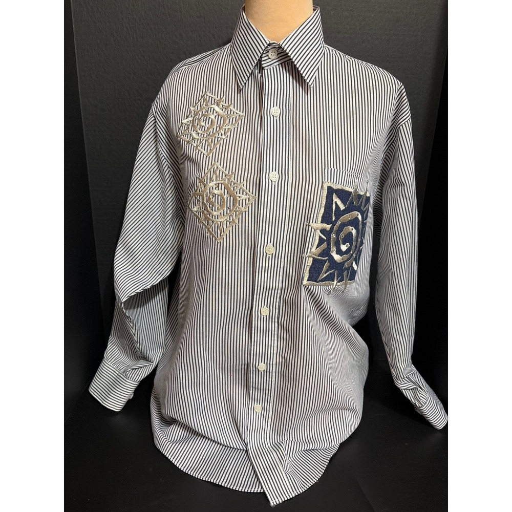 Vintage Mili Designs Striped Shirt Embroidered Celestial Sun Patch Unisex L